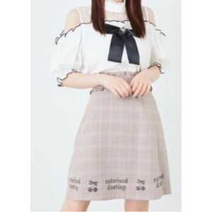 Ank Rouge Plaid Ruffle High Waist Mini Skirt Womens M Beige Jirai Kei Kawaii NWT